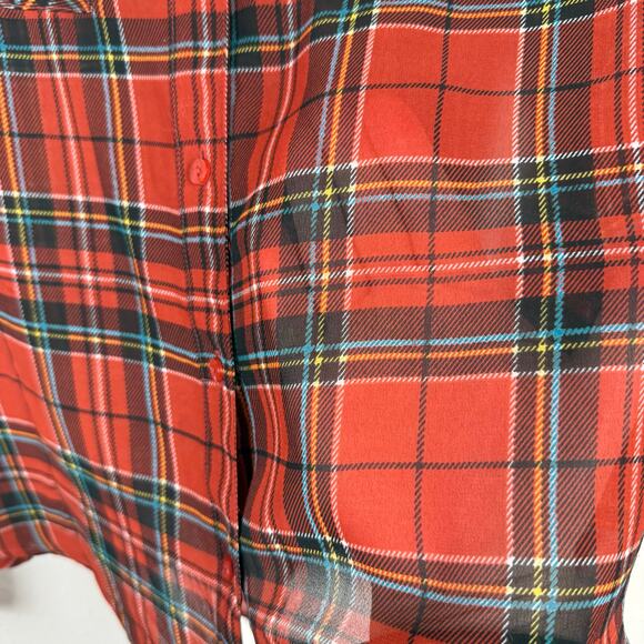 Decree Women Sheer Plaid Button Up Shirt Top Large Christmas Holiday Academia - Picture 5 of 7